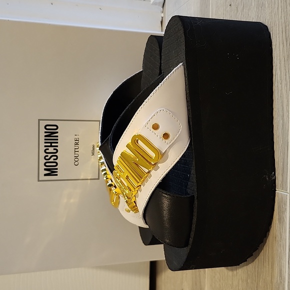 MOSCHINO Sabot - Size 35 - gold/white and black - Picture 2 of 4